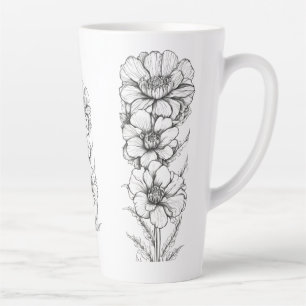 Grote Latte Mok, 17oz – Floral Outline Art Design Mok