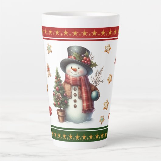 Grote Latte Mok met Sneeuwman en Kerstkoekjes (Voorkant)