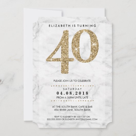 GROTE LEEFTIJD NUMMER marmer moderne 40 goud glitt Kaart (Voorkant)
