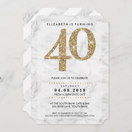 GROTE LEEFTIJD NUMMER marmer moderne 40 goud glitt Kaart (Voorkant / Achterkant)