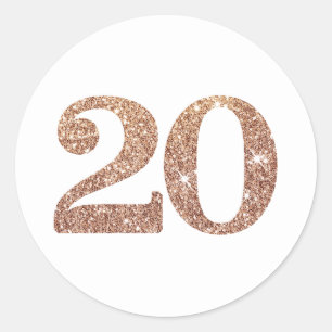 GROTE LEEFTIJD NUMMER modern 20 roze gouden glitte Ronde Sticker