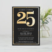 GROTE LEEFTIJD NUMMER UITNODIGEN moderne 25 gouden Kaart (Staand voorkant)