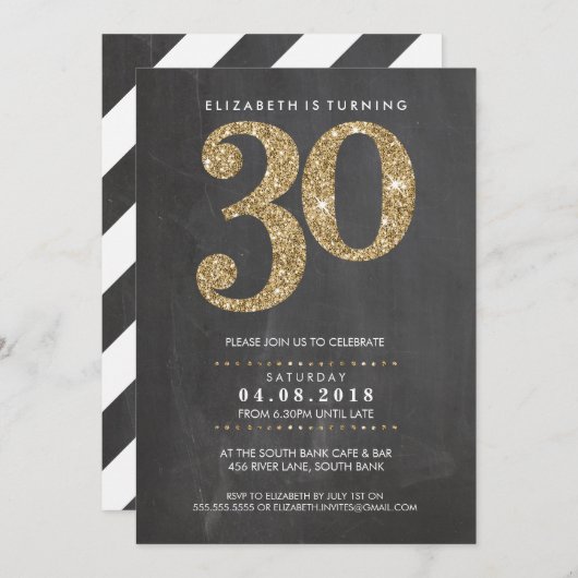 GROTE LEEFTIJD NUMMER UITNODIGEN moderne 30 gouden Kaart (Voorkant / Achterkant)