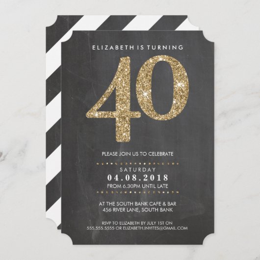 GROTE LEEFTIJD NUMMER UITNODIGEN moderne 40 gouden Kaart (Voorkant / Achterkant)