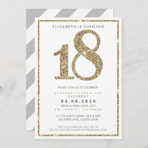 GROTE LEEFTIJDNUMMER INVITE modern 18 goudglitter Kaart