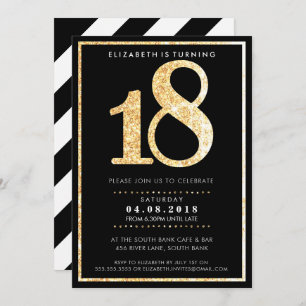 GROTE LEEFTIJDNUMMER INVITE modern 18 goudglitter Kaart