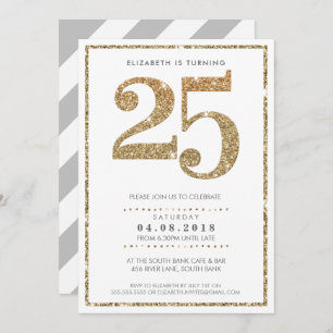 GROTE LEEFTIJDNUMMER INVITE modern 25 goudglitter Kaart