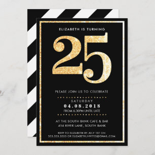 GROTE LEEFTIJDNUMMER INVITE modern 25 goudglitter Kaart