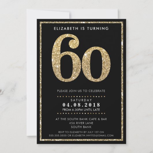 GROTE LEEFTIJDNUMMER INVITE modern 60 goudglitter Kaart (Voorkant)