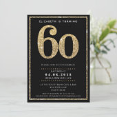 GROTE LEEFTIJDNUMMER INVITE modern 60 goudglitter Kaart (Staand voorkant)