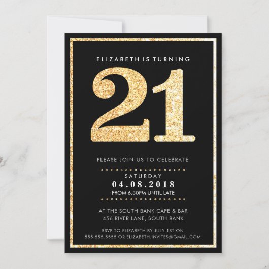 GROTE LEEFTIJDNUMMER INVITE moderne 21 goudglitter Kaart (Voorkant)