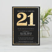 GROTE LEEFTIJDNUMMER INVITE moderne 21 goudglitter Kaart (Staand voorkant)