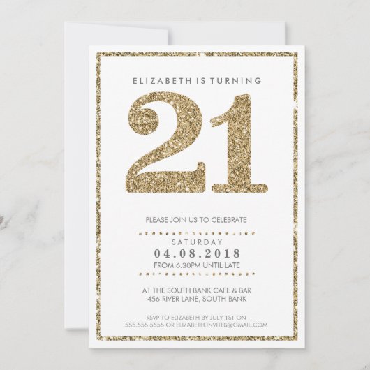 GROTE LEEFTIJDNUMMER INVITE moderne 21 goudglitter Kaart (Voorkant)