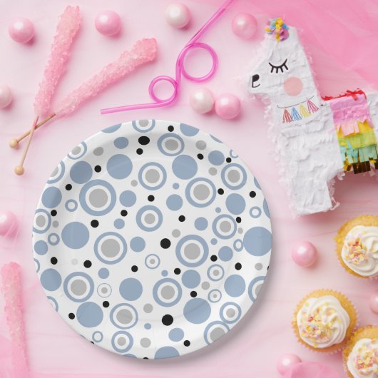 Grote leien blauw zilveren geometrische cirkels papieren bordje (Feest)