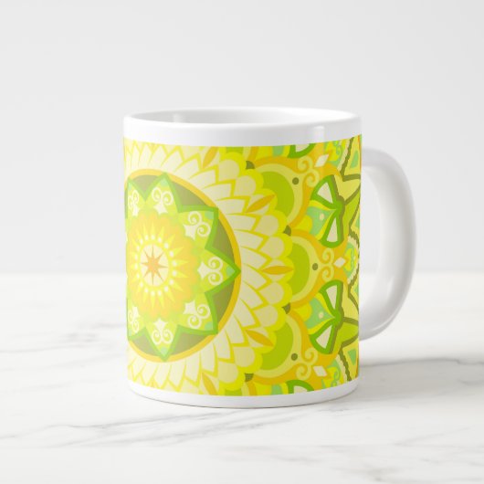 Grote Lente Mandala Groen Geel Boho Oversized  Koffiekop (Voorkant rechts)