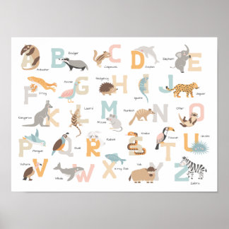 Grote letters dierlijk alfabet kinder poster