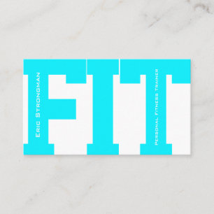 Grote letters FIT fitnesstrainer witte cyaan Visitekaartje