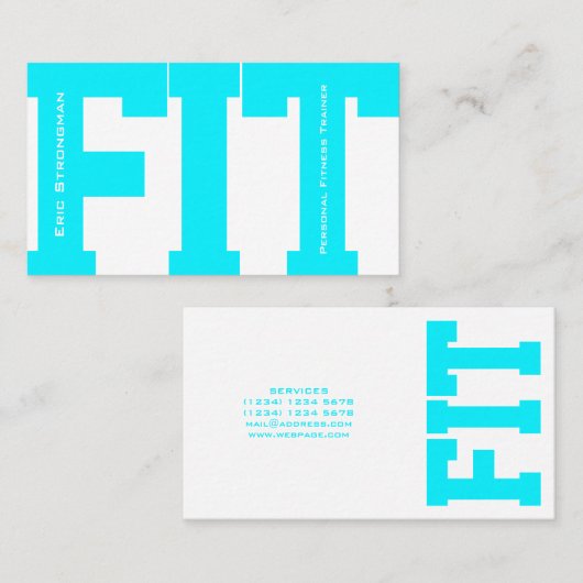 Grote letters FIT fitnesstrainer witte cyaan Visitekaartje (Voorkant / Achterkant)