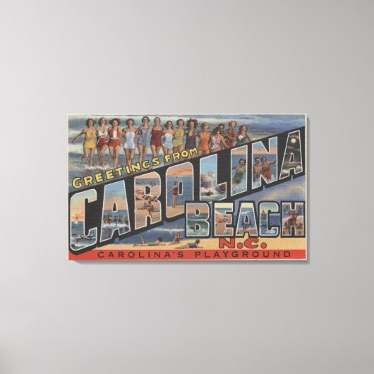 Grote letterscènes - Carolina Beach, NC Canvas Afdruk (Voorkant)