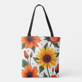 Grote Levendige Bloemen Canvas tas (Achterkant)