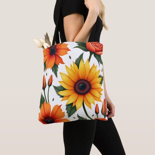 Grote Levendige Bloemen Canvas tas (Dichtbij)