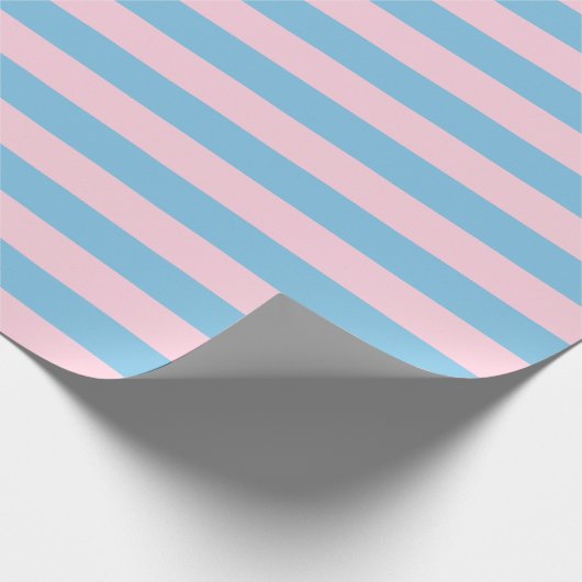 Grote lichtblauwe en lichtroze strepen cadeaupapier (Hoek)