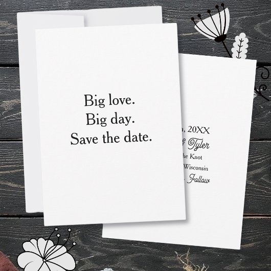 Grote liefde. Grote dag. Bewaar de datum. Kaart