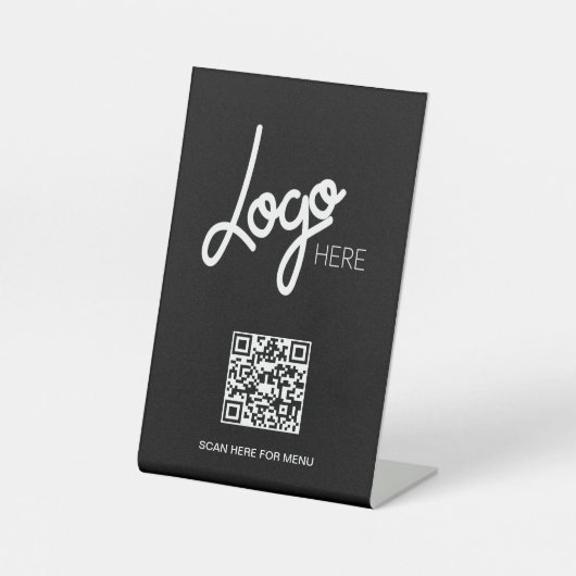 Grote Logo QR Code Menu Minimaal Zwart Reclamebord Met Voetstuk (Voorkant)