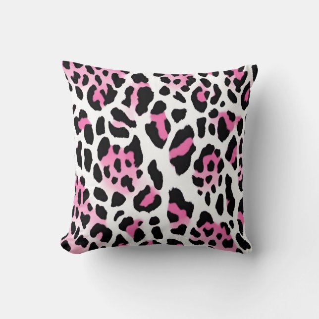 Grote luipaardprint roze en wit kussen (Voorkant)