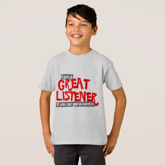 Grote luisteraar kinder rode t-shirt (Voorkant volledig)
