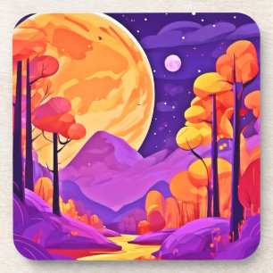 Grote Maan & Cartoon Trees Art Bier Onderzetter