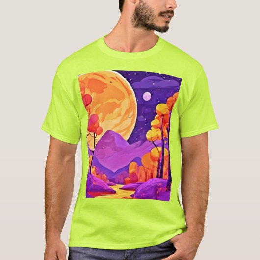 Grote Maan & Cartoon Trees Art T-shirt (Voorkant)
