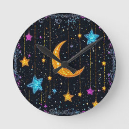 Grote maansikkel en talrijke sterren ronde klok