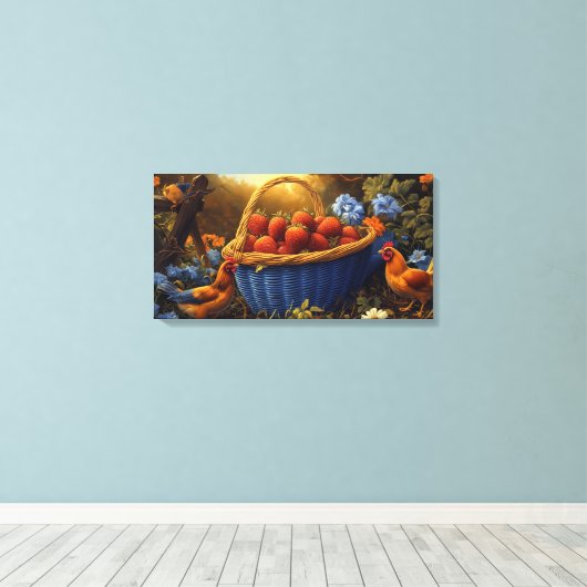 Grote mand met aardbeien canvas afdruk (Insitu (Houten vloer))