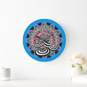 Grote Mandala Magic Mushroom blauwe zwarte wandklo Grote Klok (Huis)