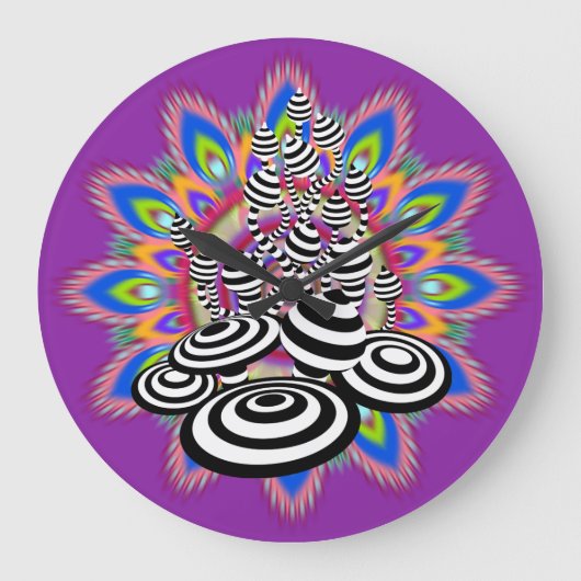 Grote Mandala Magic Mushroom paarse wandklok (Voorkant)