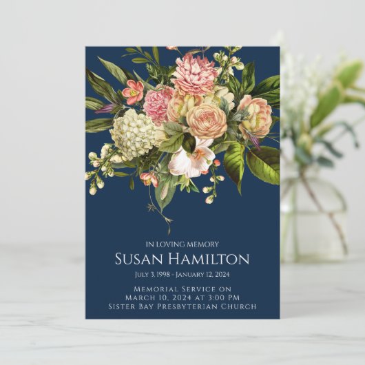 Grote Marine Bloemen Begrafenis Aankondiging (Staand voorkant)