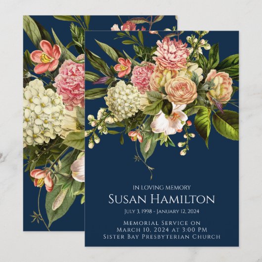 Grote Marine Bloemen Begrafenis Aankondiging (Voorkant / Achterkant)