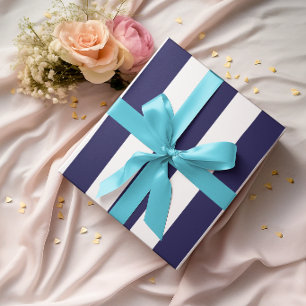 Grote marine en witte verticale strepen cadeaupapier