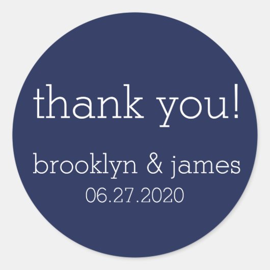 Grote marineblauwe moderne trouwstickers ronde sticker (Voorkant)