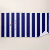 Grote marineblauwe strepen nautisch met monogram strandlaken (Voorkant)