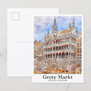 Grote Markt Brussel België Travel Waterverf Briefkaart