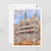 Grote Markt Brussel Travel Place Waterverf Briefkaart (Voorkant / Achterkant)