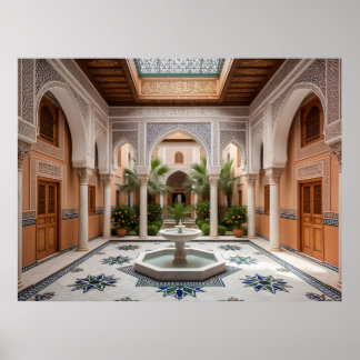 Grote Marokkaanse Riad Binnenplaats met Marmeren F Poster