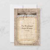 Grote Mason Jar & Burlap Kant Rustieke Bruiloft RS RSVP Kaartje (Achterkant)