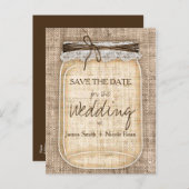 Grote Mason Jar & Burlap Lace Rustic Save the Date Aankondigingskaart (Voorkant / Achterkant)