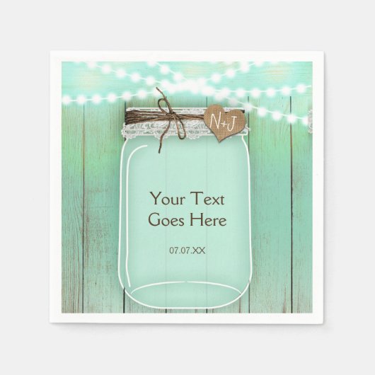 Grote Mason Jar en Lichten Mint Rustic Wedding Servetten (Voorkant)