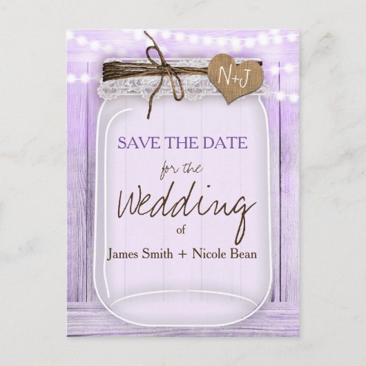 Grote Mason Jar Lavendel Paars Save the Date Aankondigingskaart (Voorkant)