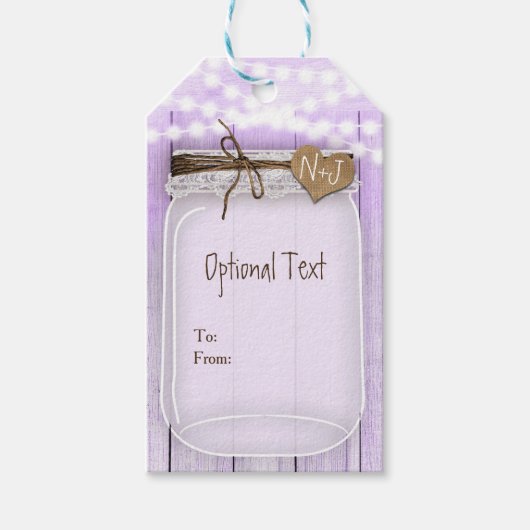 Grote Mason Jar & Lichtjes Lavendel Paars Rustiek Cadeaulabel (Voorkant)