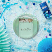 Grote Mason Jar & Lichtjes Mint Rustieke Trouwdag Papieren Bordje (Feest)